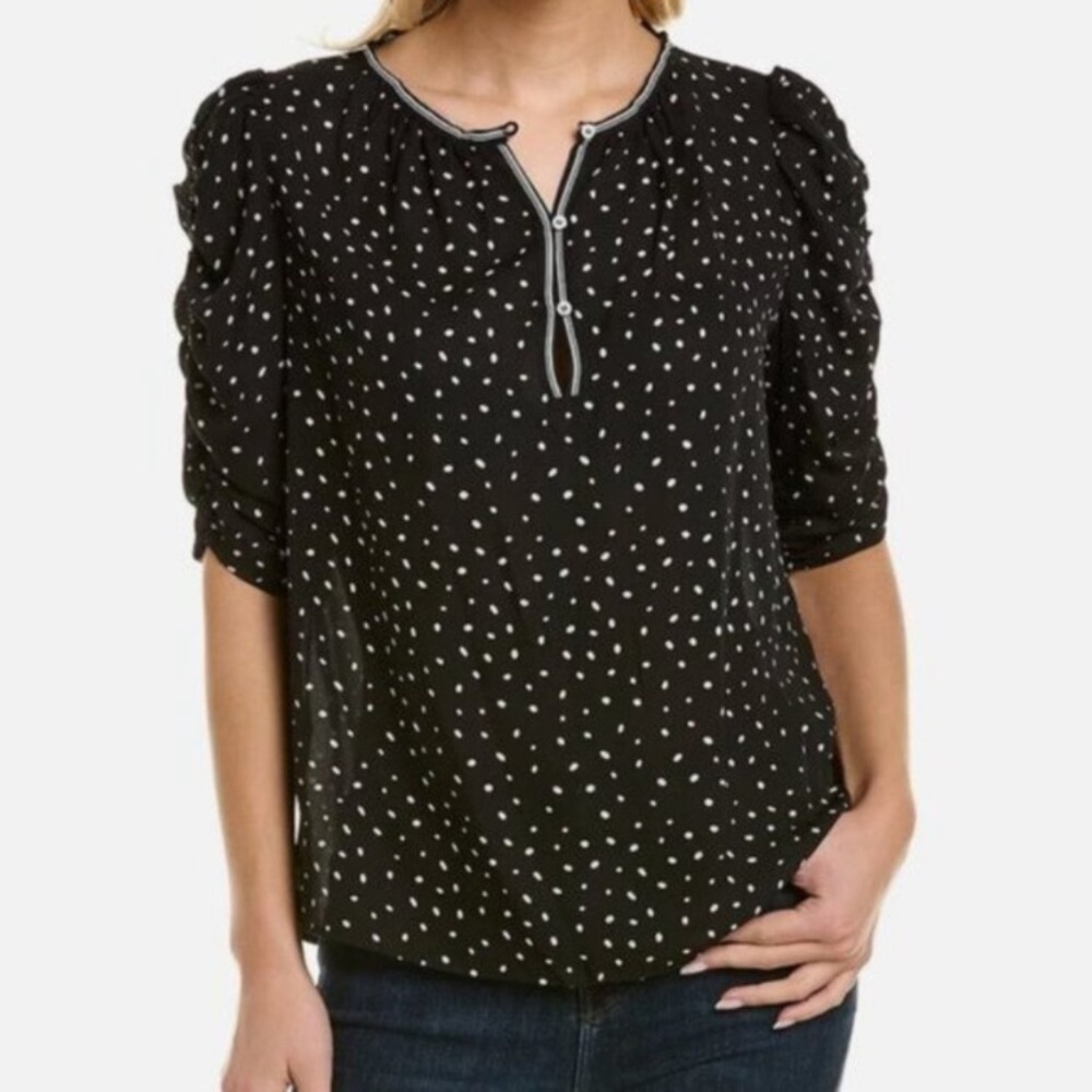 Max Studio Black and White Polka Dot Blouse, L